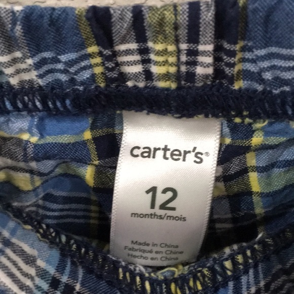 Carter’s Baby Boy 12M‎ Shorts Blue Plaid Pull On 100% Cotton Preppy Summer - Picture 2 of 6